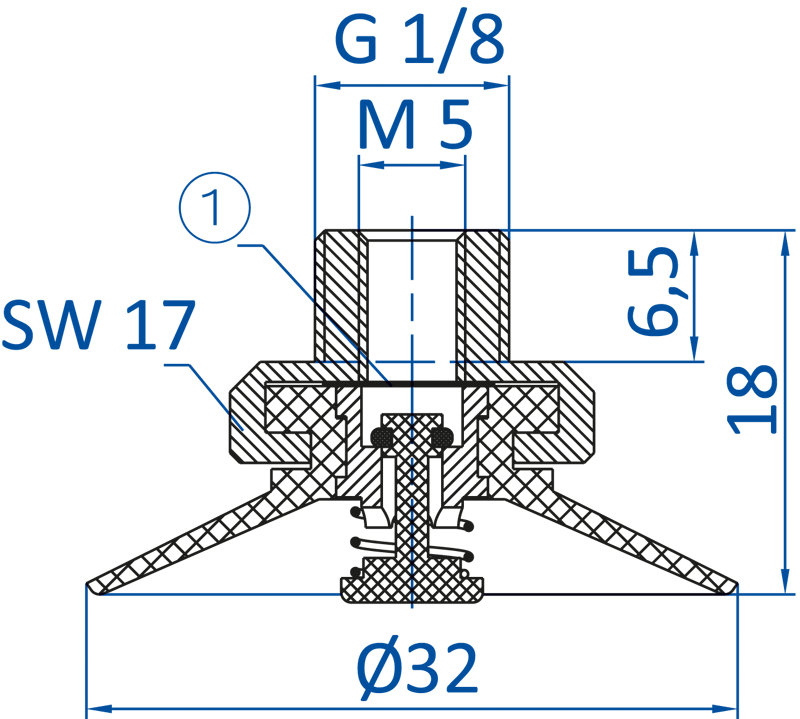 Размеры плоской вакуумной присоски FIPA серии SP-F (модульные с фитингом)121.030.006
